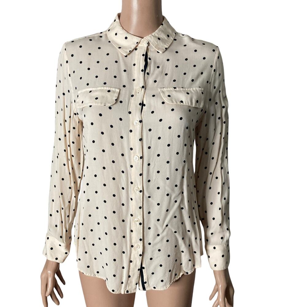 Chicos Shirt Womens Small 4 (chicos 0) Polka Dot Button Front Pink Black